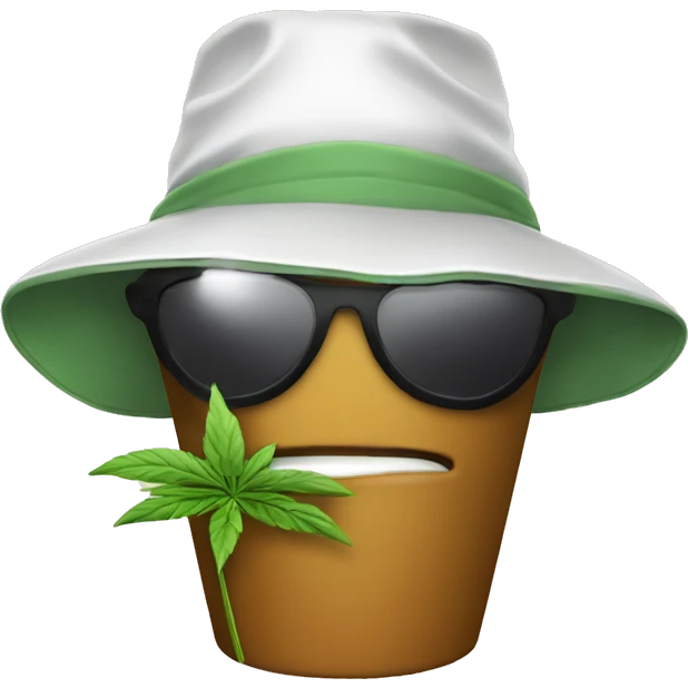 Weed plant wearing a bucket hat and sunglasses emoji
