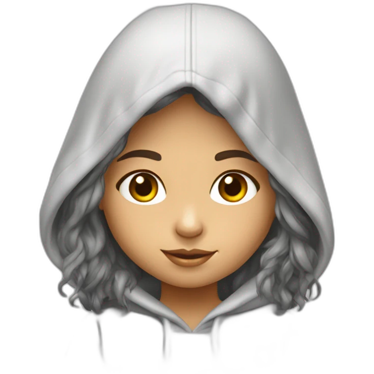 Niña blanca pelo largo castaño con sudadera gris emoji