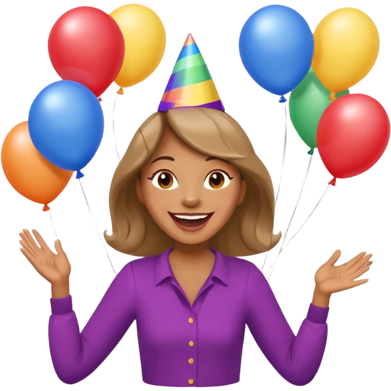 caricatura gorgi gales hembra celebrando feliz con globos y emocion  emoji