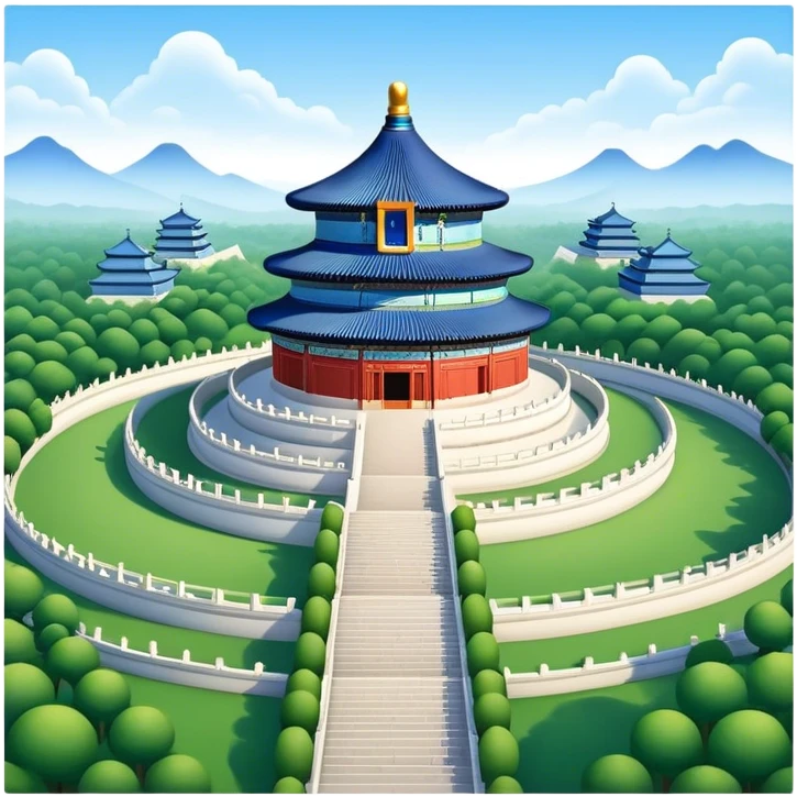 Cinematic Realistic Temple of Heaven Landmark Emoji, depicted with expansive historic architecture set in lush gardens rendered with lifelike detail and serene lighting. emoji