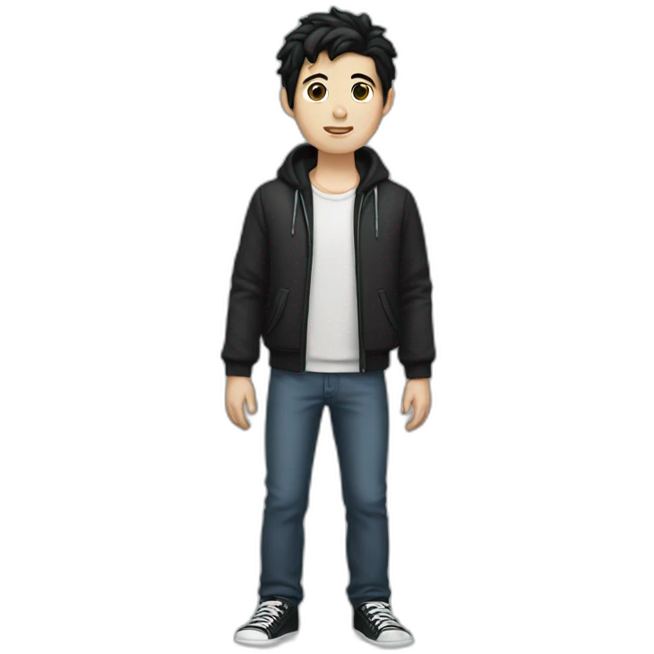 white boy with black hair and full body emoji