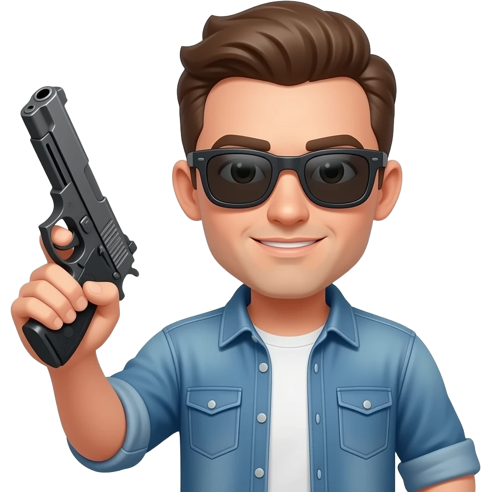 Cool guy emoji with a gun emoji