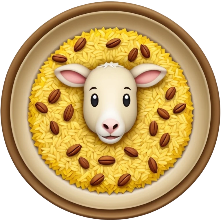 "Emoji of a Jordanian Mansaf dish — round platter with golden rice, lamb pieces, nuts on top, simple cute cartoon style, clean lines, white or transparent background." emoji
