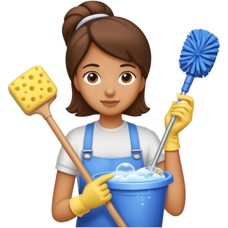 girl cleaning house multitasking with mop sponge bubbles etc emoji
