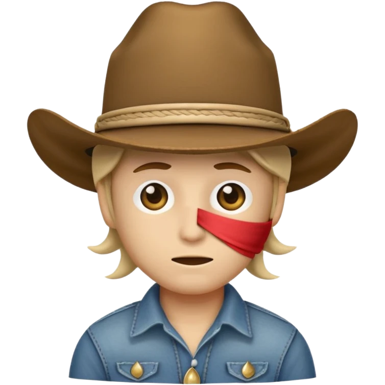 emoji with right eye bandaged with a cow boy hat emoji