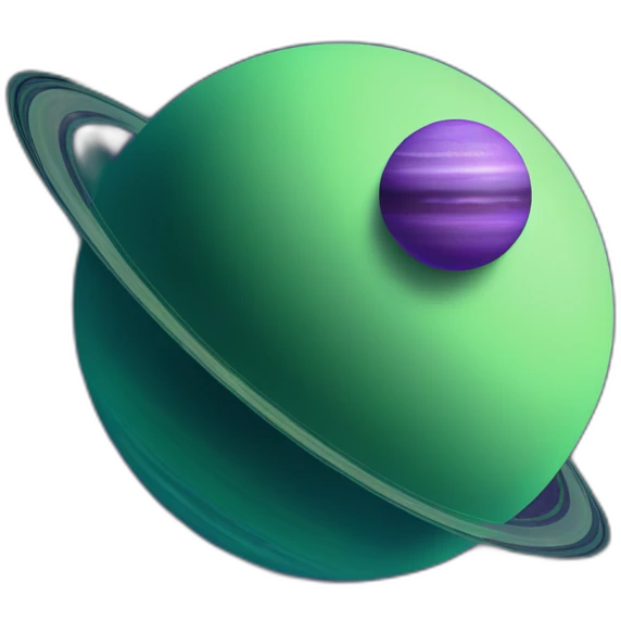 green planet with purple saturn rings and moon emoji