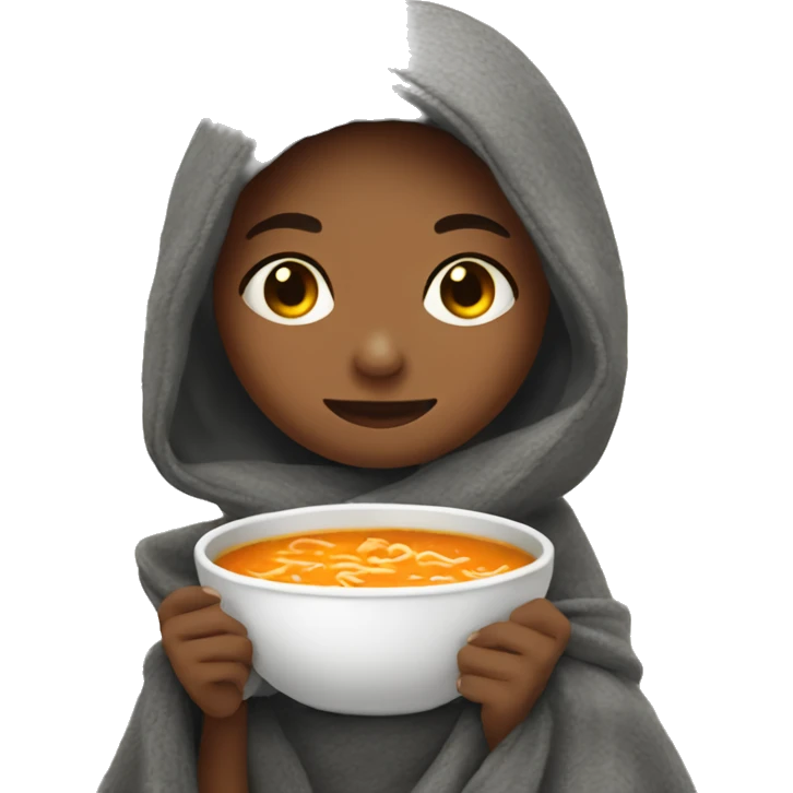 Girl cozy chilling with soup and a blanket  emoji