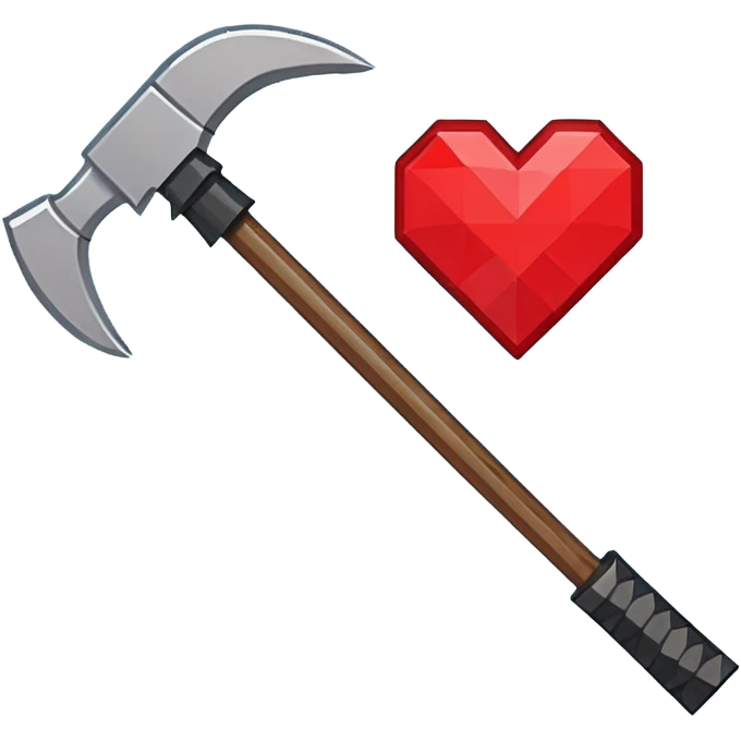 Minecraft hardcore mode blocky pickaxe with red heart danger vibe emoji