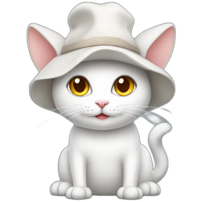 White cat in a cute dino hat emoji
