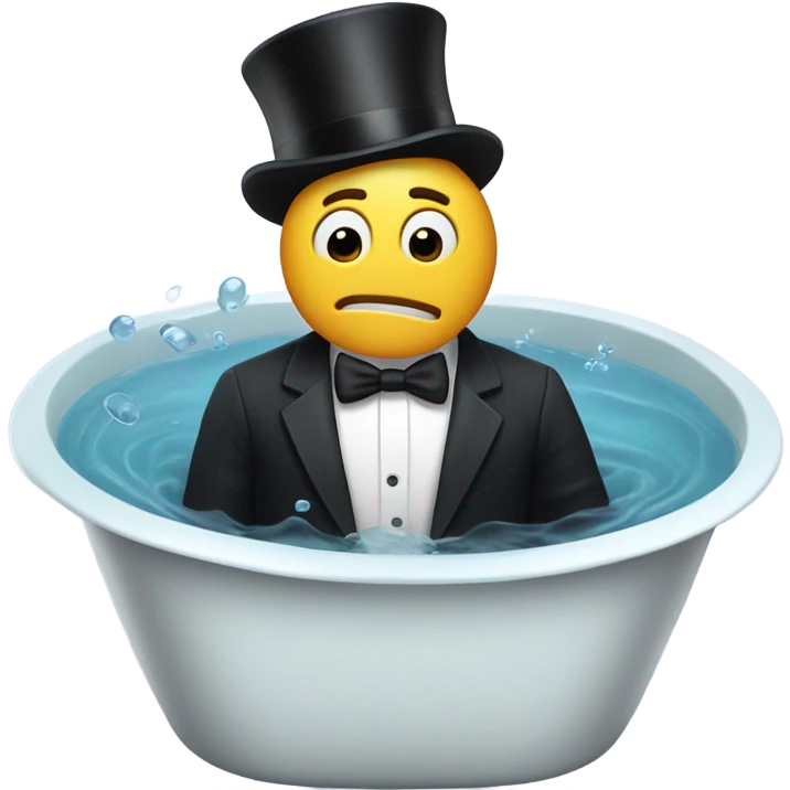 A man swearing while swimming in a bathtub with a tuxedo and top hat on emoji