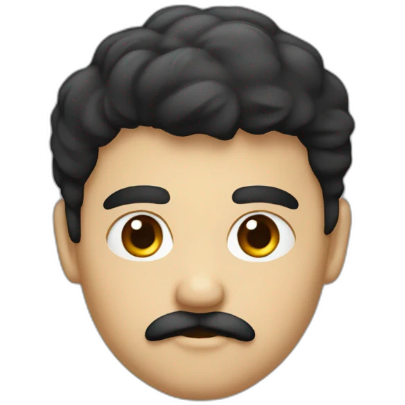Fat, young, face color black, eye black, hair black, thin mustache think, emoji
