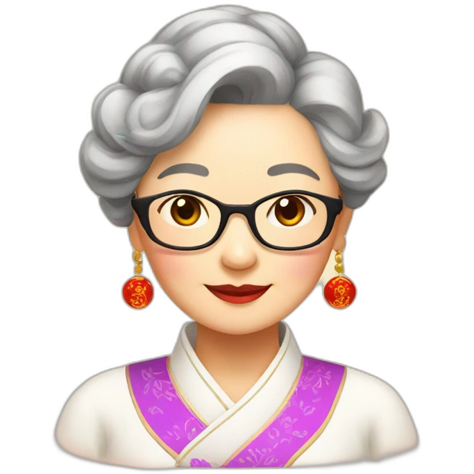 Chinese seniors lady wear Chinese traditional dress wear glasses show appreciation sign emoji