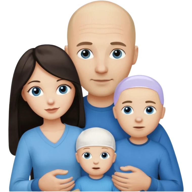 Eigene Familienbild - 3 Personen, Frau dunkle lange Haare,  Mann Glatze und blaue Augen, ein kind von 2 Jahren und blond und dunkle Augen  emoji