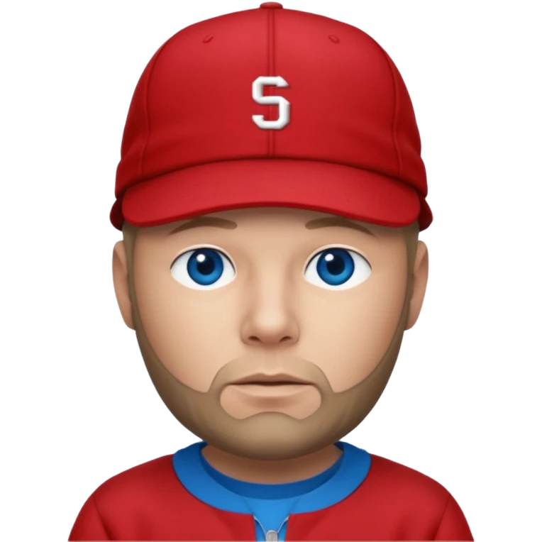 Fred Durst with dark blonde hair, blue eyes, red outfit and cap emoji