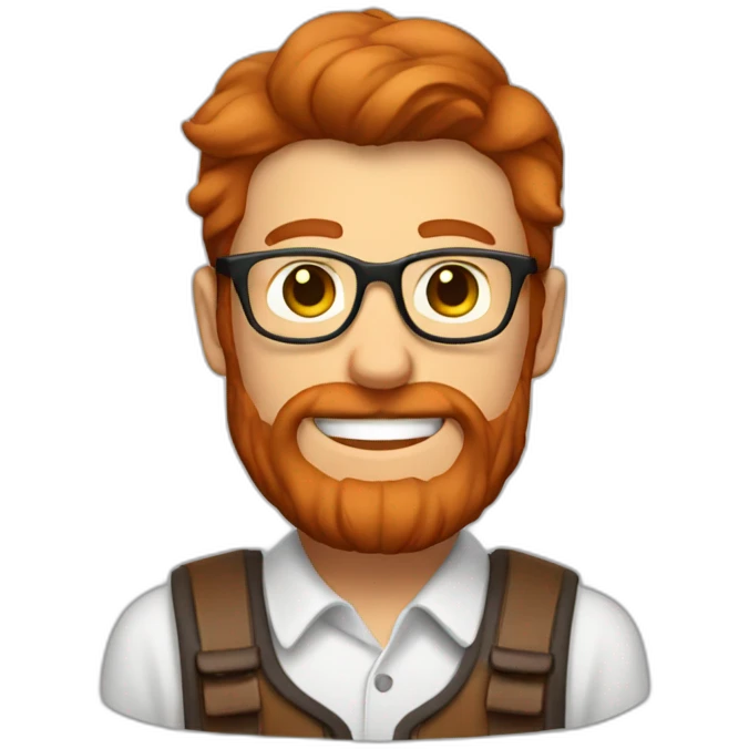 Red smooth haired man with beard and glasses making a saddle emoji