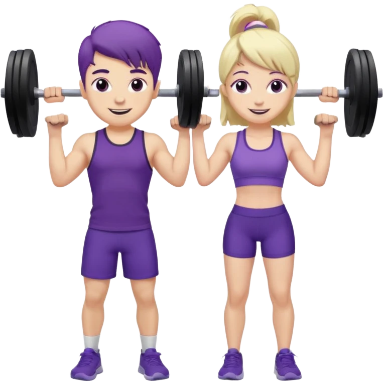 cute blonde boy smiling and lifting weights with pale girlfriend with dark purple hair emoji