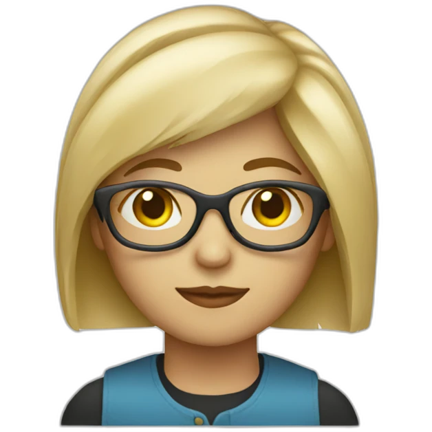 blonde visual designer with glasses and fringe emoji
