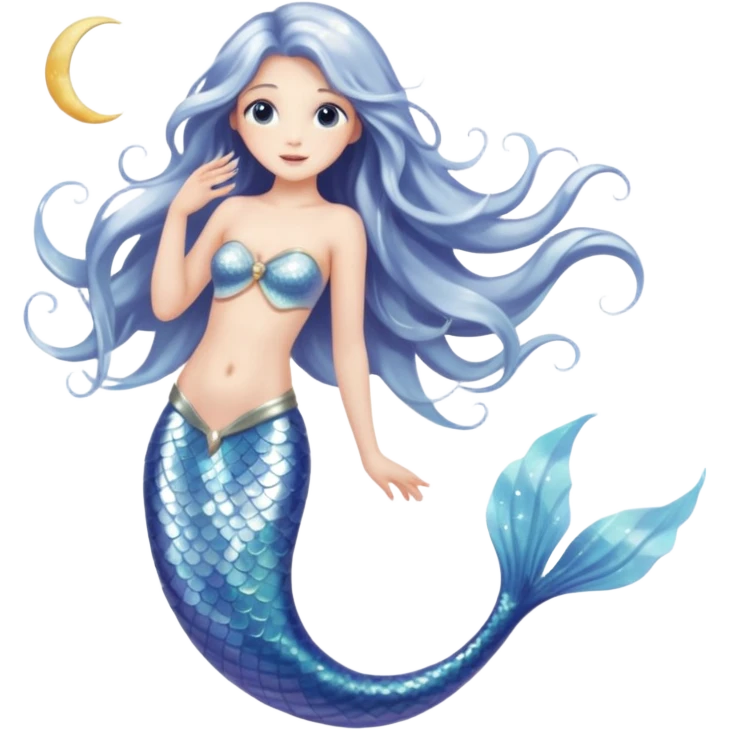 Lunar mermaid and the moon with more details  emoji
