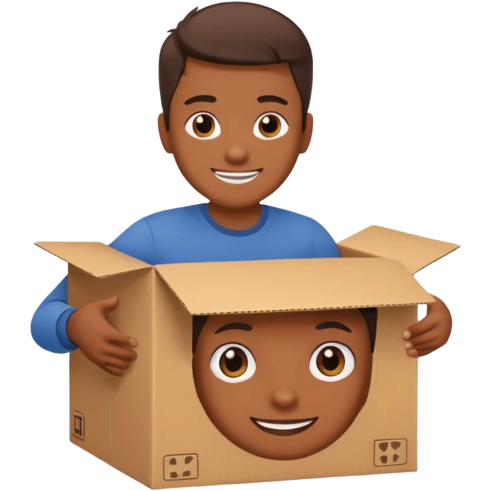 Generate a realistic emoji-style icon of the a person clever packing a package. That he´s clever by packing a box has to be easily noticed. emoji