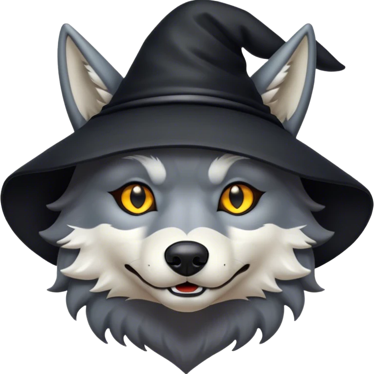 Wolf with black witch hat emoji