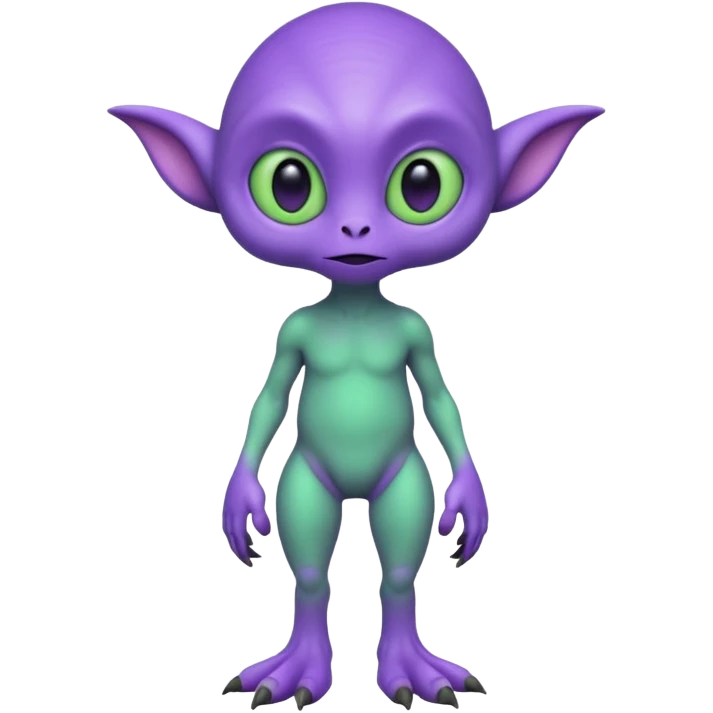 full body cute roughly humanoid peacefull alien furry with 2 legs and eye stalks stands upright and looks intelligent ...wears clothing. not green..looks happy and cudly... has 3 eyes...the alien has 3 eyes....it has an extra eye on single stalk on top of head emoji
