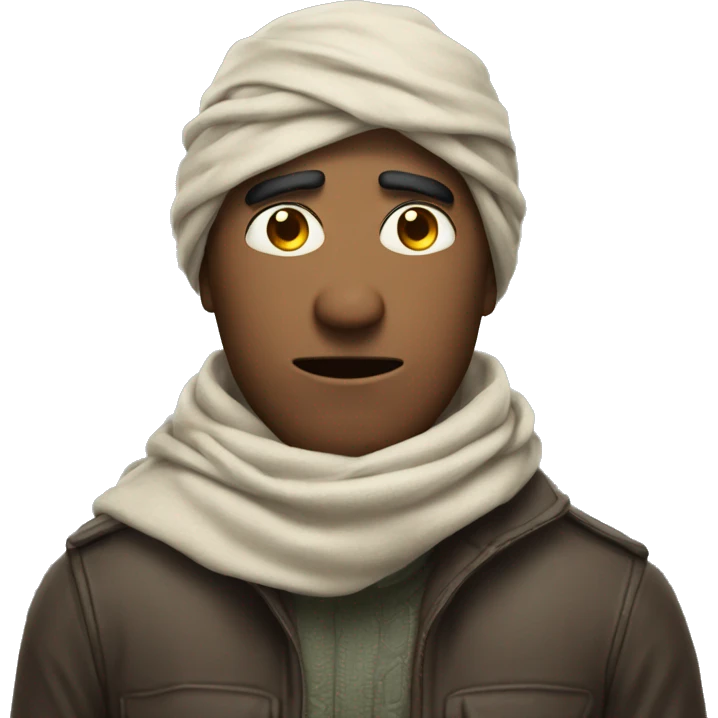 A man with a scarf covered his forehead and only his eyes are visible and in a angry expression emoji
