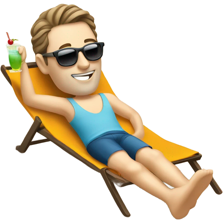 A white man is lying on the beach drinking a cocktail emoji