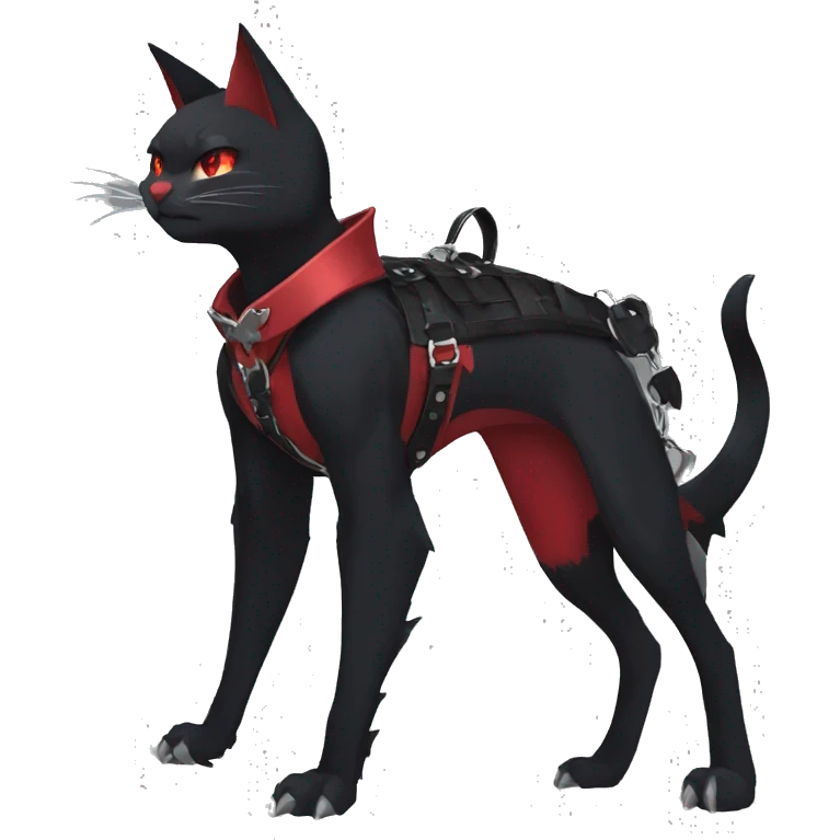 cool edgy elegant beautiful black punk red fantasy nargacuga-bat-cat-Fakemon collar harness full body emoji