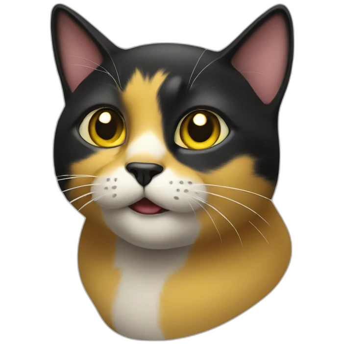 Black and yellow cat with surprise face emoji