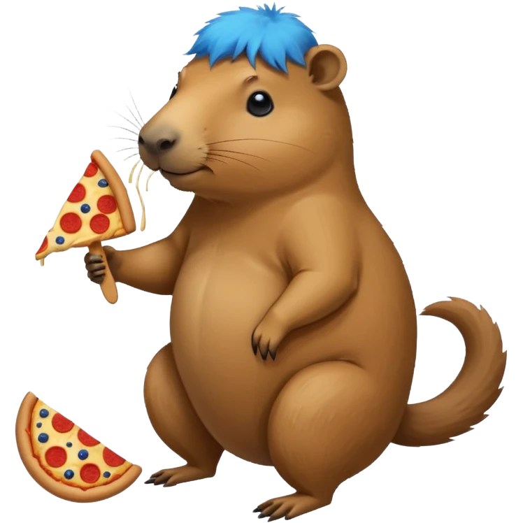 my capybara has got long legs. it has got blue fur. it's eating pizza emoji