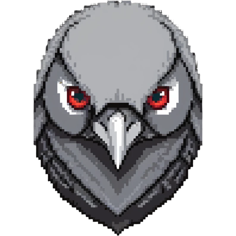 detailed gray crow head, reddened cheeks, big white eyes with determined look, short pointed beak emoji