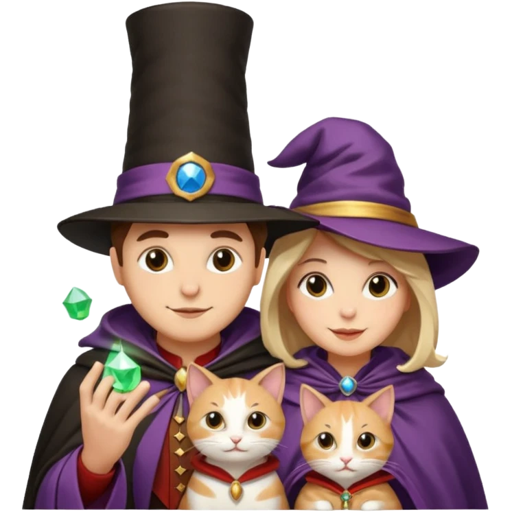magician couple and their pet cat emoji