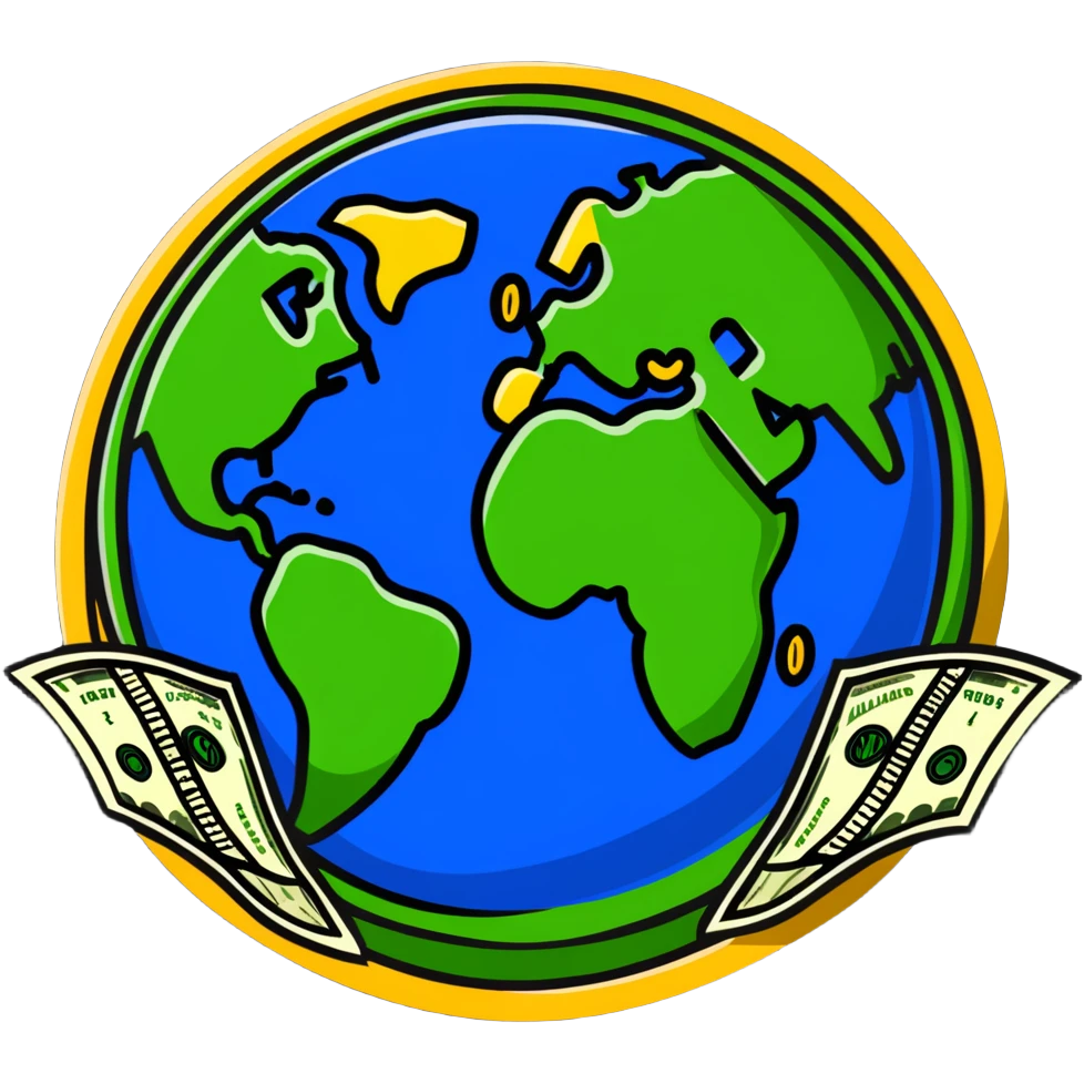 Money world with dollar bills and coins surrounding Earth emoji
