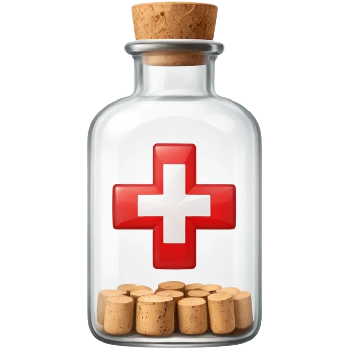 classic glass medicine bottle with a cork labeled with a red cross friendly emoji style emoji