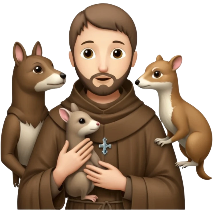 Saint Francis of Assisi cartoon modern type with animal to be used as an AI crfreation in HeyGen.com emoji