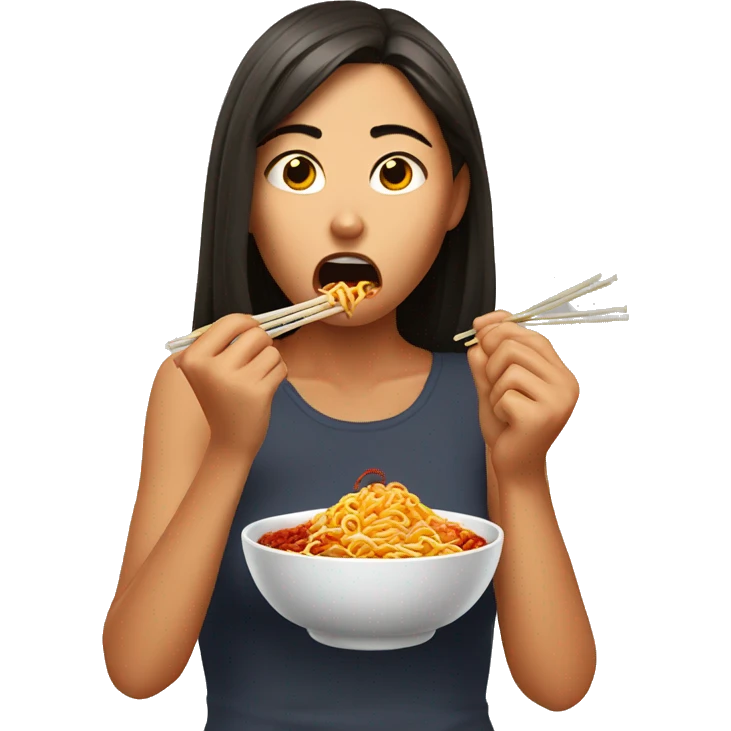 Girl eating spiciest noodles and suffering from spice emoji