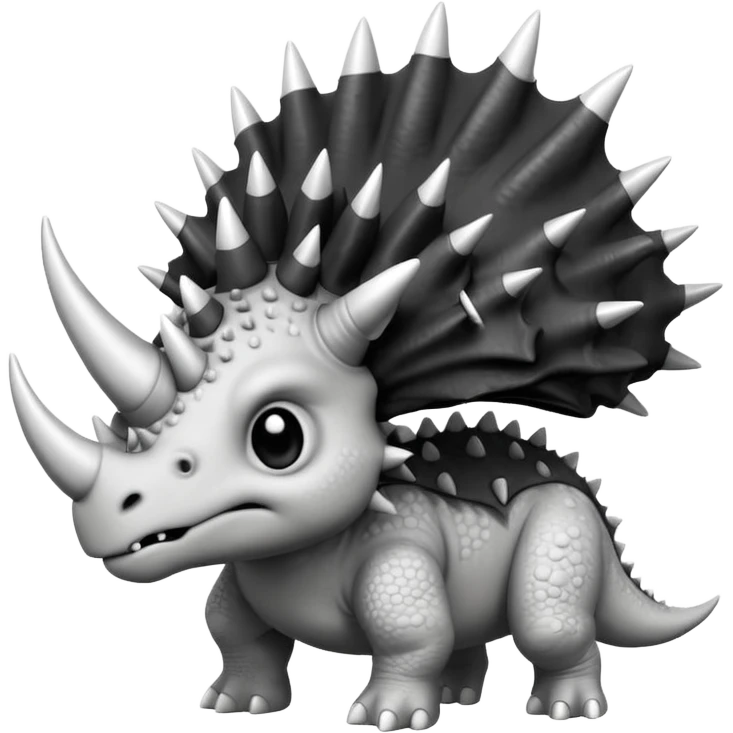 cute triceratops angry, black and white emoji