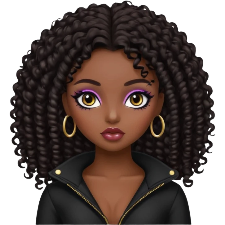 african beauty standard, dark curly hair, pretty makeup, pretty bratz baddie, black eyeliner emoji
