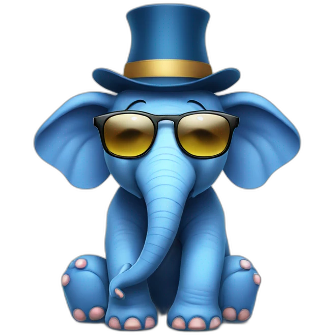 blue elephant wearing glasses and hat emoji