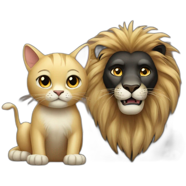 Lion and black cat pleading  emoji