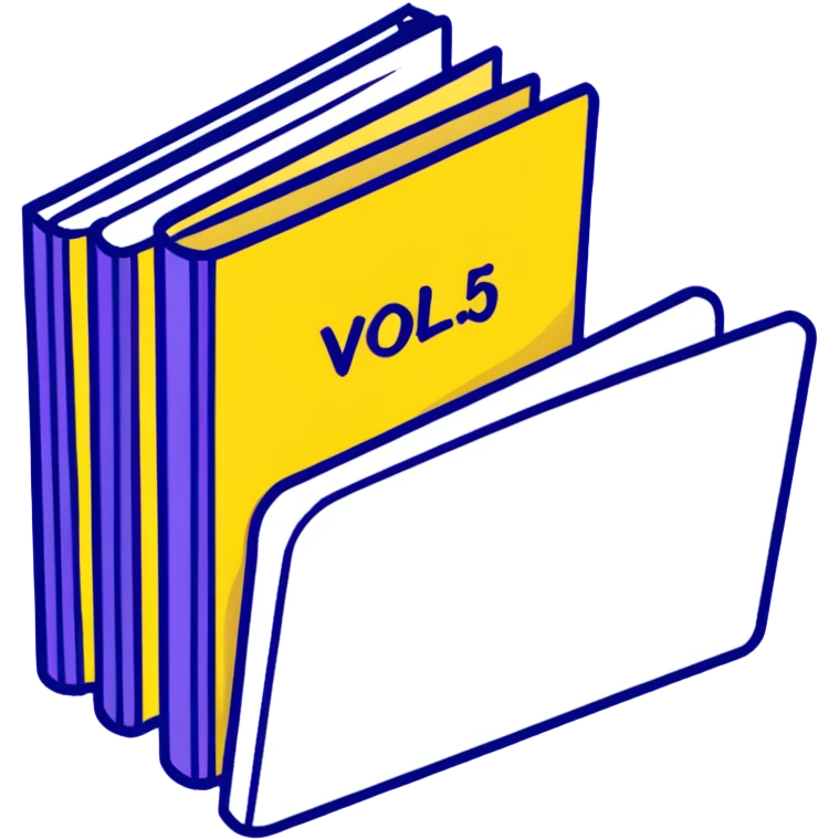 Purple book with "VOL. 5" written on the cover emoji