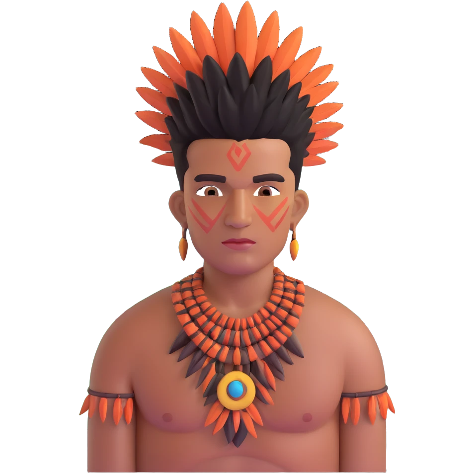 indigenous man with black mohawk hairstyle and reddish-copper skin tone, with Dois Irmãos Mountain (Two Brothers Mountain) of Rio de Janeiro in the background emoji