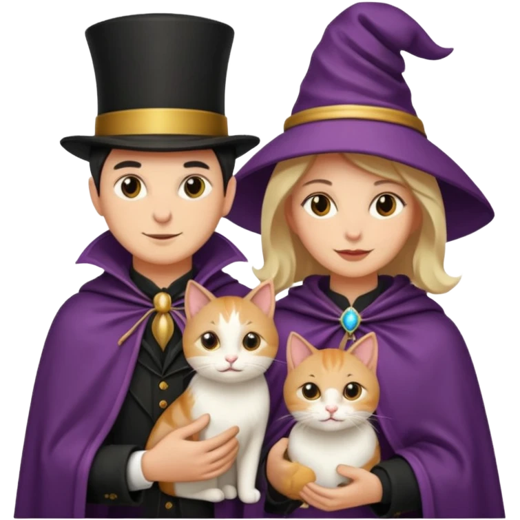 magician couple and their pet cat emoji