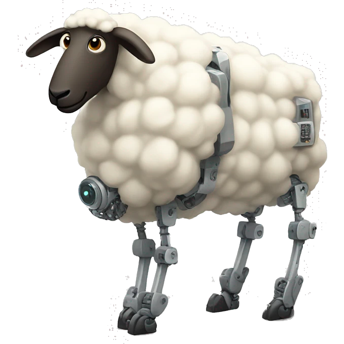 Very tall sheep playing with robots emoji