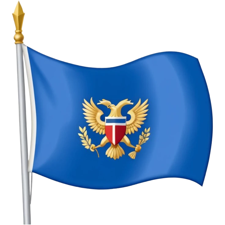 Hazme la bandera blanca con una franja azul de punta izquierda arriba a punta derecha abajo con un escudo en medio de la bandera de colores dorados emoji