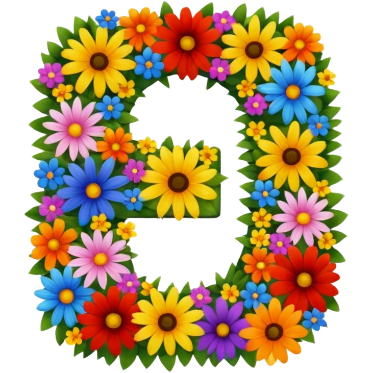 clear number 7 almost hidden beneath a dense layer of assorted flowers emoji