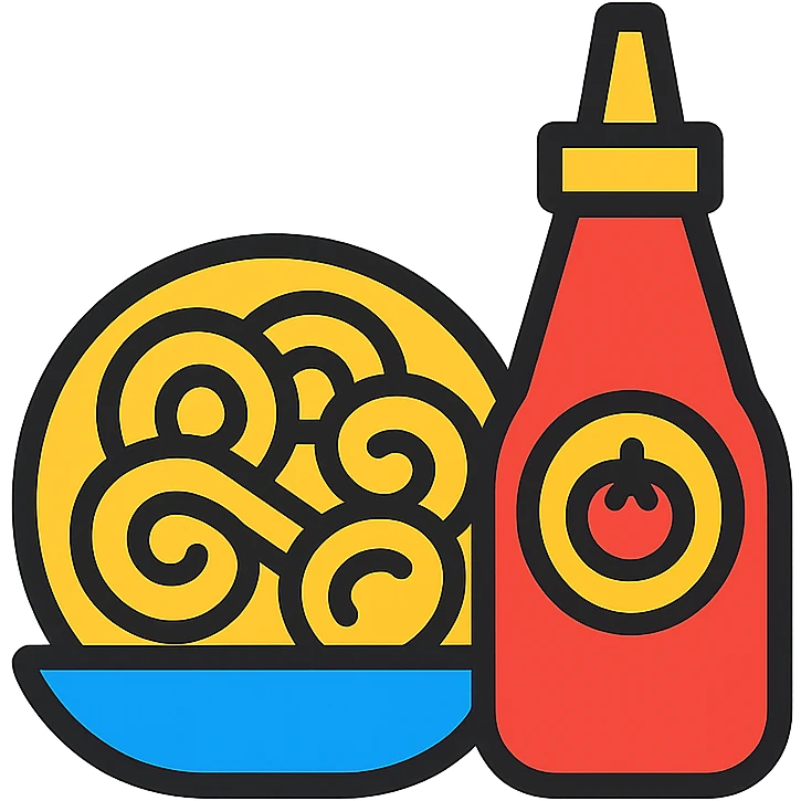 simple icon of pasta and ketchup bottle emoji