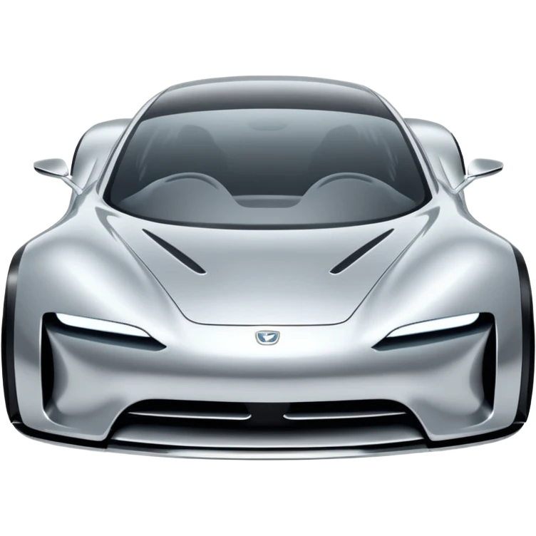 A low-profile futuristic car emoji made of polished silver chrome, wide body stance, smooth aerodynamic shape, glossy metallic surface, soft reflections, luxury swag aesthetic, minimal details, iOS emoji style, centered on clean white background, studio lighting emoji