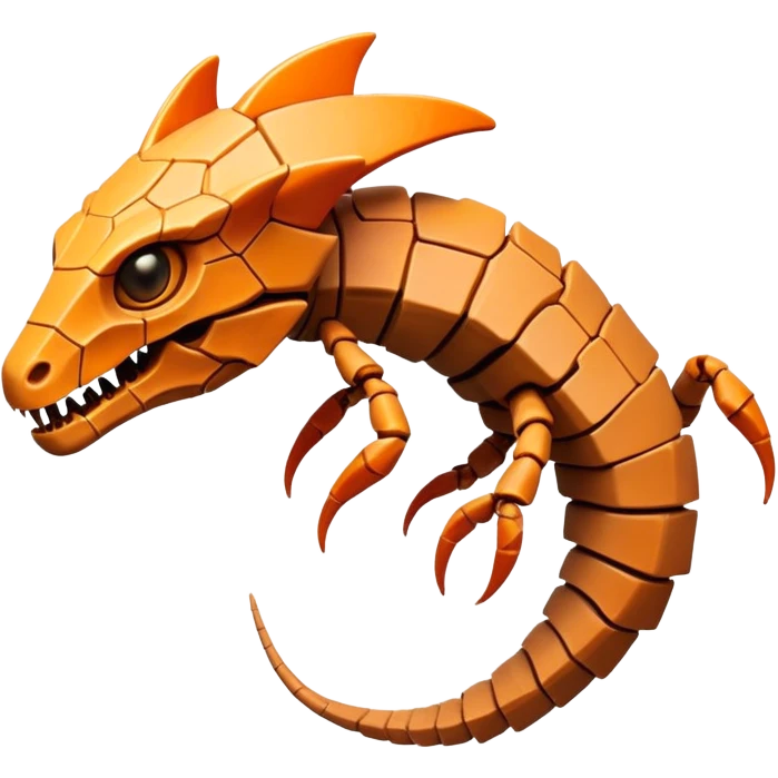 A serpentine creature with segmented exoskeleton resembling cracked clay, adorned with geometric crystalline growths that protrude at regular intervals along its spine and emit heat mirages.

 emoji