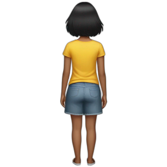 back view of a black-hair girl reading emoji